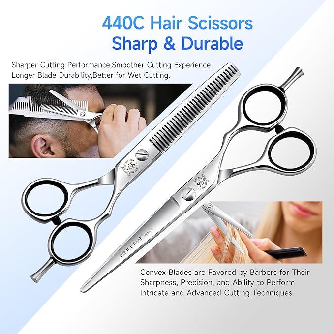 Fenice Peak 6'' Hair Cutting Scissors Set, Professional 440C Stainless Steel Barber Shears Kit with Cutting & Thinning Scissors, 9 PCS Hairdressing Tools for Men Women Salon Home Use