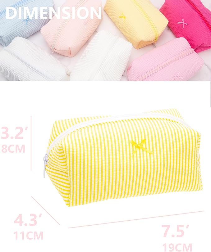 PAZIMIIK Cozy Makeup Bag Small Aesthetic Travel Zipper Cosmetic Pouch for Women Make Up Beauty Accessories Brushes, Stripe Yellow