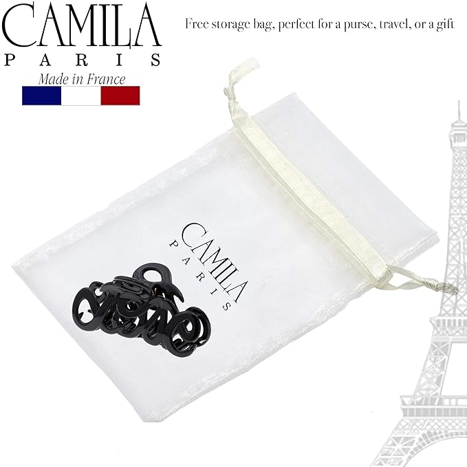 Camila Paris CP3026 French Hair Clip for Women, 3.25 inch Girls Hair Claw Clips Jaw Black Cellulose, Fashion Durable and Styling Hair Accessories for Women, Strong Hold No Slip Grip, Made in France
