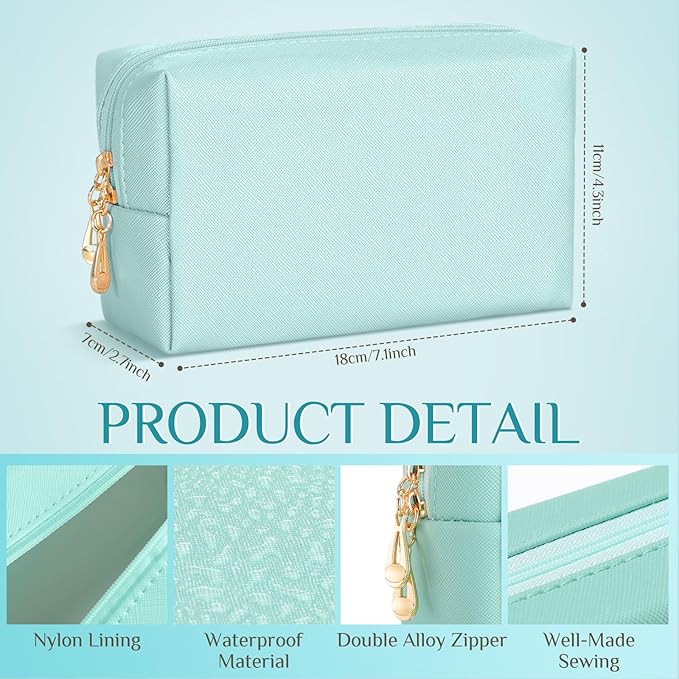 Sanwuta 9 Pcs Makeup Bags Bulk PU Double Zippers Cosmetic Bag Makeup Toiletry Christmas Small Pouch Portable Travel Organizers Case for Women Bridesmaid Party End of The Year(Blue and Green Color)