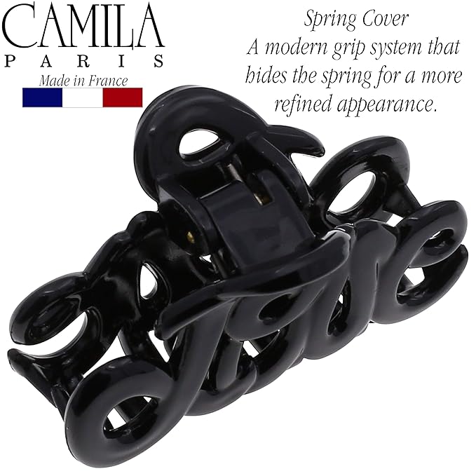 Camila Paris CP3025 French Hair Clip for Women, 2 inch Girls Hair Claw Clips Jaw Black Fashion Durable and Styling Hair Accessories for Women, Strong Hold No Slip Grip, Made in France