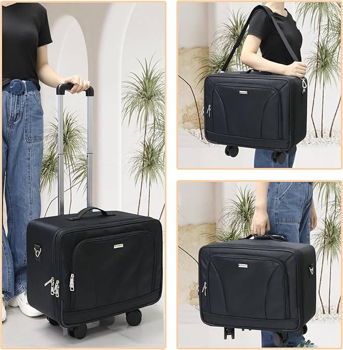 MONSTINA Rolling Makeup Train Case with 4 Detachable 360-Degree Rotation Wheels,Professional Trolley Cosmetic Case, 3-Layer Extra Large Organizer Cart for Makeup Artist Hairstylist