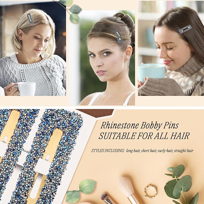 Rhinestone and Crystal Hair Clips 2-Pack, Sparkly Barrettes & Elegant Bling Accessories for Women & Girls(Set13)