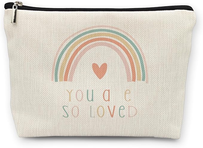 huester Boho You Are So Loved Rainbow Gifts Makeup Bag, Rainbow Kids Toiletry Brite Cosmetic Bag Travel Makeup Make Up Bags Pouch Gifts For Makeup Mom Women Girls