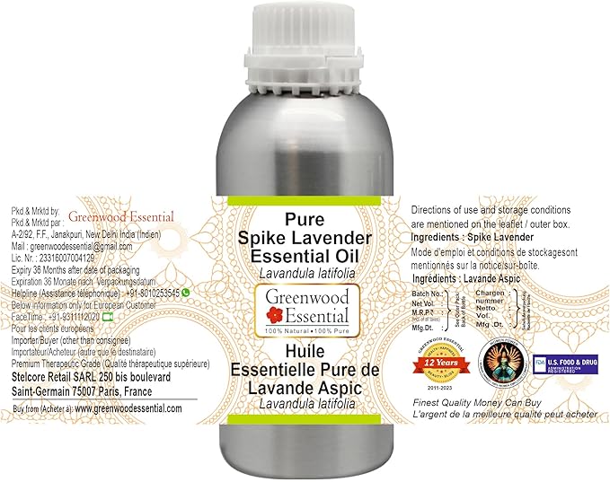 Greenwood Essential Pure Spike Lavender Essential Oil (Lavandula latifolia) Steam Distilled 1250ml (42.2 oz)