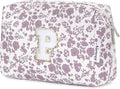 Narwey Birthday Gifts for Teen Girls Kids Women Personalized Initial Floral Makeup Bag Cute Cosmetic Trendy Stuff 6 8 10 11 12 13 14 16 18 Years Old Travel Toiletry Bag (Little Dusty Pink Flower P)