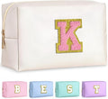 TOPEAST Initial Cosmetic Bag, PU Leather Waterproof Travel Toiletry Bag, Monogrammed Gifts for Women, Personalized Birthday Gift for Sister Friends, Cute Stuff for Girls (Pearly White K)