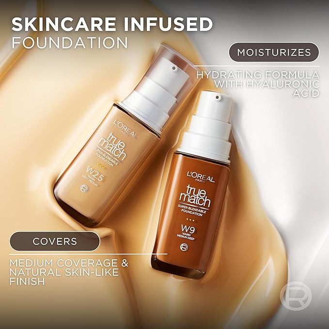 L'Oreal Paris True Match Super-Blendable Foundation, Medium Coverage Liquid Foundation Makeup, N6.5, Medium Deep, 1 Fl Oz