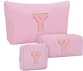MONSTINA Personalized Initial Makeup Bag for Women,Make Up Case for Girlfriend Bridesmaid Wife,Birthday Gift for Her Cute Toiletry Bag,Period Bag Sanitary Napkin Storage Bag|Tampon Pouch,3PCS,Pink Y