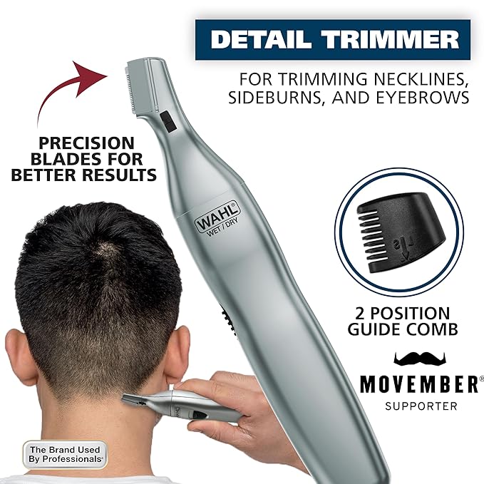 Wahl Men’s Nose Hair Trimmer, for Eyebrows, Neckline, Nose & Ear Hair, Precision Detail Trimming with Interchangeable Heads, Battery Included - Model 5545-400