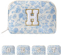 JOVAKIT Conch Alphabet Makeup Bag Cosmetic Bag for Women, Christmas Gifts for Women Girls, Blue Floral Coquette Travel Bag, Zipper Make Up Pouch Organizer Trendy Stuff (Blue Floral H)