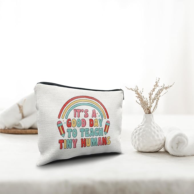 Nogrit Teacher Appreciation Makeup Cosmetic Bag, It's a Good Day to Teach Tiny Humans Watercolor Makeup Travel Toiletry Bag, Back to School Gifts for Teachers, Thank You Gifts for Teachers