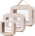 Pinkmik Clear Makeup Bag Waterproof Travel Case for Cosmetics and Toiletries Women's Purse Organizer and Clear Car Bag with Zipper (Beige, L+M+MINI)