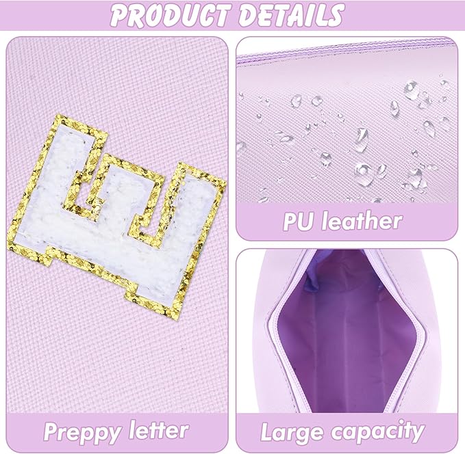 Gifts for Girls Initial Makeup Bag Personalized Cosmetic Bag with Zipper Cute Travel Toiletry Bag Waterproof PU Preppy Makeup Pouch Birthday Gift for Teen Girls Women(Purple E)