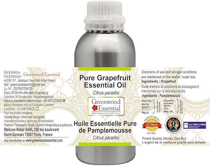 Greenwood Essential Pure Grapefruit Essential Oil (Citrus paradisi) Steam Distilled 630ml (21.3 oz)