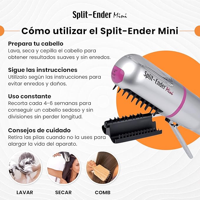 Split-Ender Mini - The Original Cordless Split End Hair Trimmer Automatic 3 AAA Battery Home Care Clipper 2-in-1 for Dry Damaged Splitting Broken Brittle Straight Curly Frizzy Beauty Styling - Pink