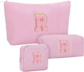 Initial Makeup Bag - Personalized Monogram Cute Makeup Bags,Make Up Case for Women Her Best Friend Friendship Sister Teacher,Birthday Gifts for Women,Girls Makeup Toiletry Bag Pouch,3PCS,Pink R