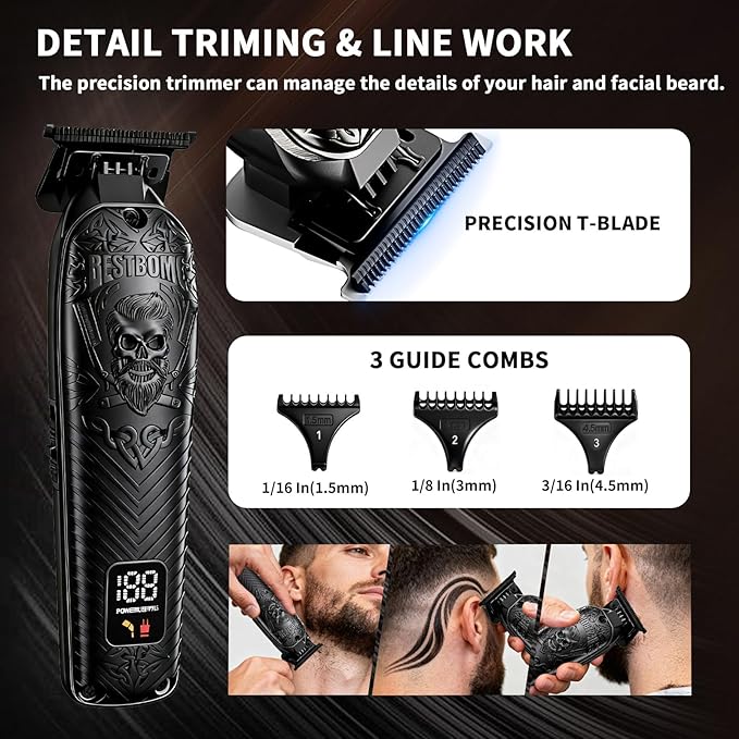 Professional Cordless Mens Hair Clippers & Beard Trimmer and Electric Shavers Kits & Sets,Metal Hair Clippers Cutting Grooming Kit with Long Battery Life for Family Barber Use (Black)