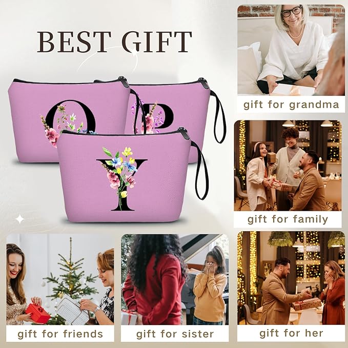 Appreciation Initial Monogram Gifts for Sisters from Sister Employees Team Bride Womens Unique Mom Personalized Makeup Cosmetic Bag with Mirror Mothers Day Christmas Graduation Y