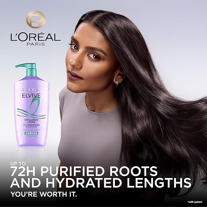 L'Oreal Paris Elvive Hyaluron + Pure Shampoo and Conditioner Set, Clarifying Shampoo and Rehydrating Conditioner with Salicylic Acid and Hyaluronic Acid, 1 Kit