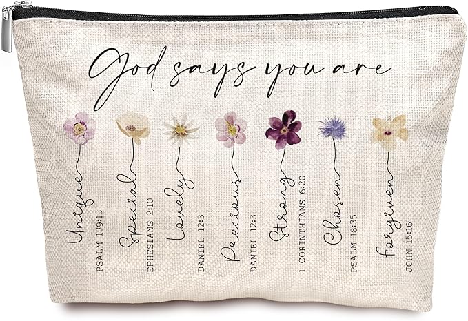 God Says You Are Cosmetic Bag, Inspirational Bible Verse Makeup Bag for Women, Floral Bible Verse Makeup Case, Sister Gifts, Friend Gifts, Affirmations Gifts, Christian Gifts, Birthday Gifts for Women