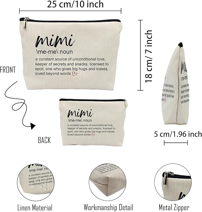 Huester Mimi Gifts Makeup Bag, Multi-purpose Travel Makeup Bag, Female Grandma Mothers Day Gift, Pattern/Designed Linen Cosmetic Case