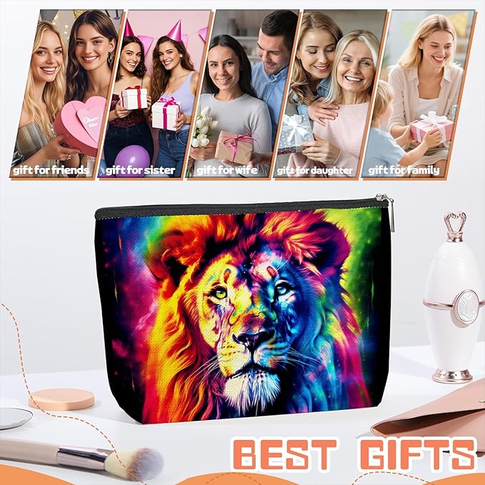Makeup Bag Travel Cosmetic Bags Small Makeup Case Waterproof Zipper Pouch for Women Girls 7X9inches - Fantasy - Style Lion Portrait in Vivid Colors