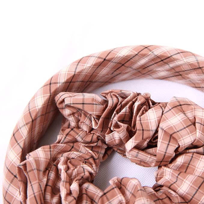 Headband and Scrunchie Set for Women 2Pack Hair Ties for Girls Elastics Bands Ponytail Holder Hair Accessories Coffee Lattice