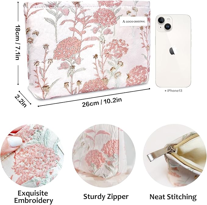 STARDW Aesthetic Floral Makeup Bag Cute Small Cosmetic Bags for Women Girls, Travel Toiletry Bag Large Capacity Zipper Makeup Pouch, Purse Organizer Pouches