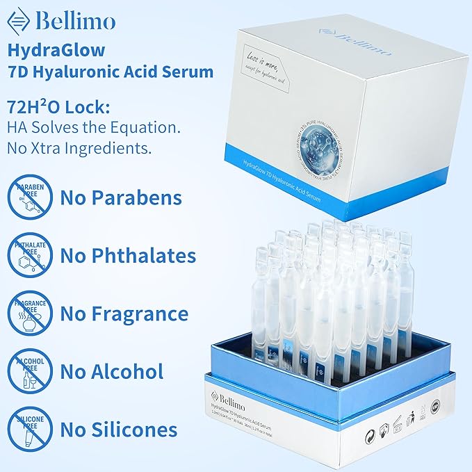 Ultra Hydrating Serum, 7D Deep Dive 3% Hyaluronic Acid Serum with 72-Hour Multi-Layer Lock and Recyclable Vials, Only HA + Solvent, Suitable for All Skin Types, 1.2ml x 30