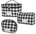 FAELBATY Makeup Bags for Women, 3 PCS Large Travel Makeup Bag Set, Checkered Fabric Cosmetic Bag for Toiletry (Black)