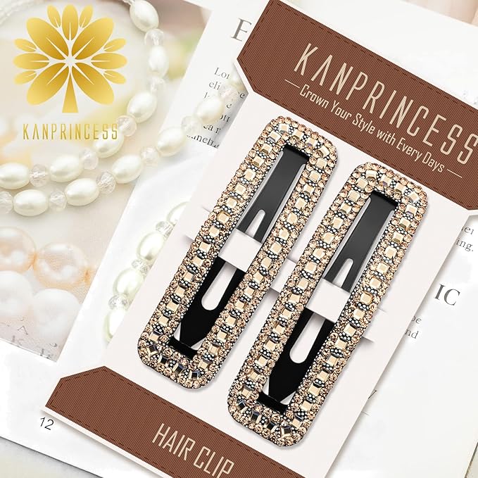 Rhinestone and Crystal Hair Clips 2-Pack, Sparkly Barrettes & Elegant Bling Accessories for Women & Girls(Set6)