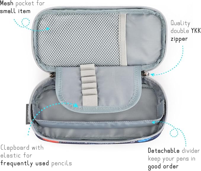 mibasies Boys Pencil Case for Kids, Multi-Slot Pencil Pouch, Galaxy LightGray