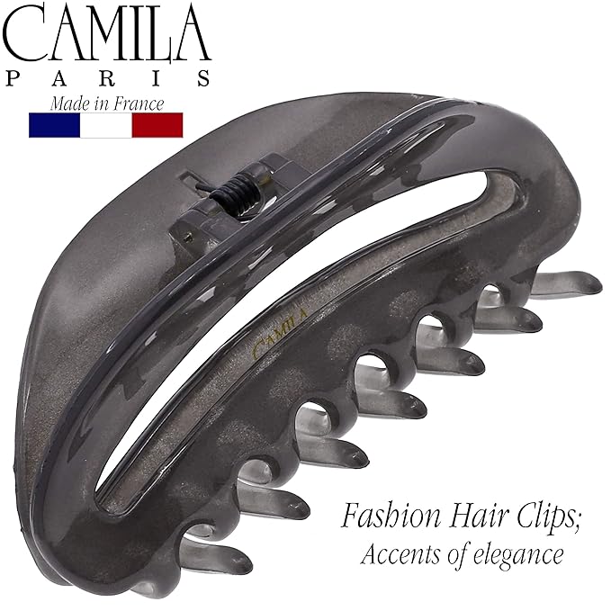 Camila Paris CP3124 French Hair Clip for Women, Gray, Girls Hair Claw Clip Jaw Fashion Durable and Styling Hair Accessories for Women, Luxury Ladies Strong Hold No Slip Grip Clamp, Made in France