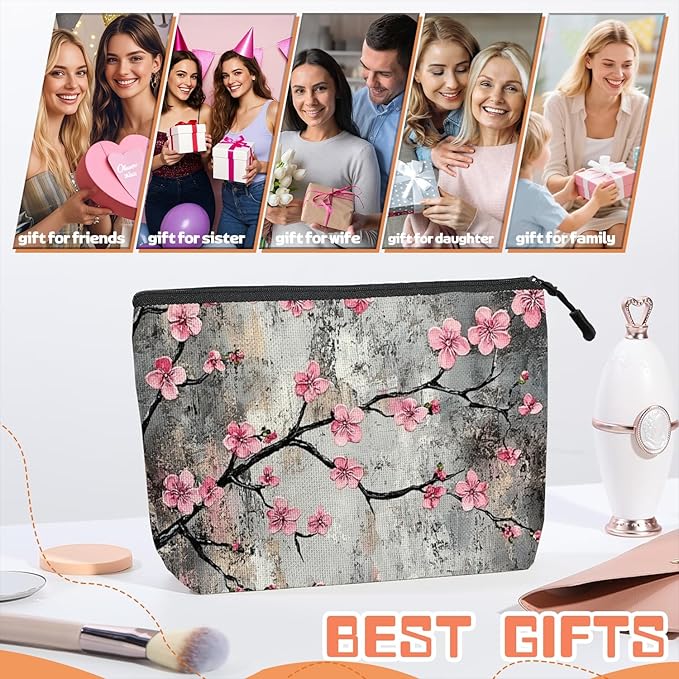 Cosmetic Bags Travel Makeup Toilet Case Waterproof Pouch for Women Girls 6.7X9.45inches - Beautiful Grey - Backdrop Flowers