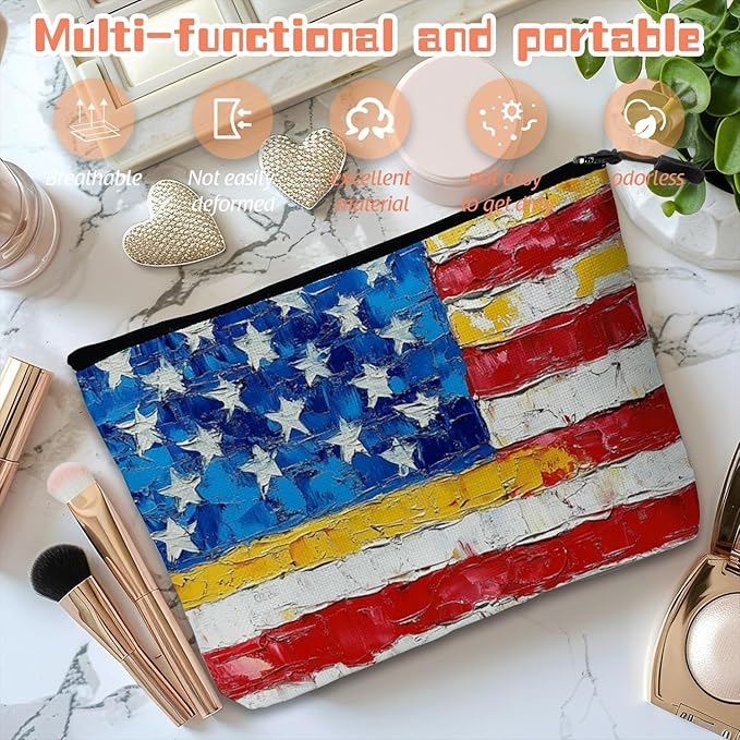 Cosmetic Bags Travel Makeup Toilet Case Waterproof Pouch for Women Girls 6.7X9.45inches - The Frayed Stars And Stripes
