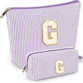 2 PCS Initial Makeup Bags for Women: Cosmetic Bag for Travel Toiletry - Birthday Gifts for 11 12 13 14 15 16 17 18 Years Old Girl Graduation Teacher Gift- Teen Girl Gifts Trendy Stuff - Purple G