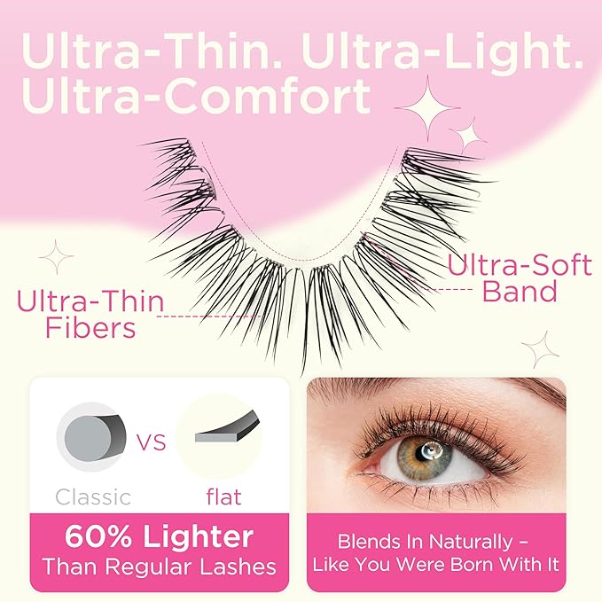 BEPHOLAN False Eyelashes With Tweezers- Ultra-thin False Lashes10 Pairs Eyelashes Pack Natural look Lash Strips Lightweight Lashes with Soft Clear Band(CCS122)