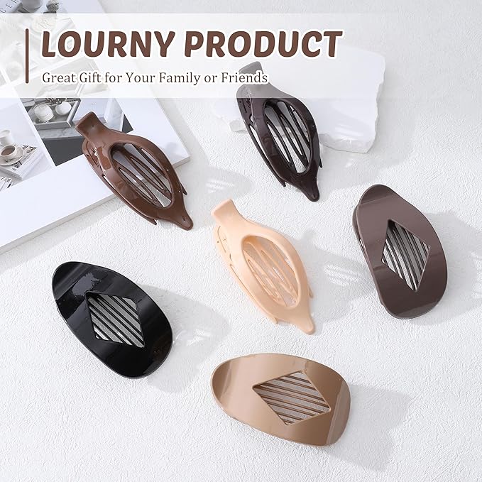 Lourny Flat Hair Clips for Women, 6PCS Flat Claw Clips for Thin Hair Lightweight Non-Slip Claw Clips for Women