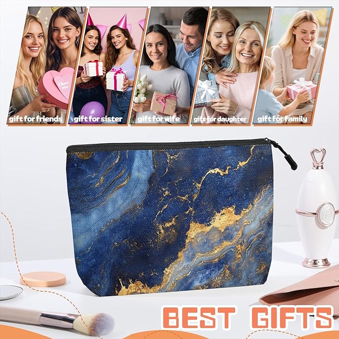 Cosmetic Bags Travel Makeup Toilet Case Waterproof Pouch for Women Girls 6.7X9.45inches - Blue And Gold Marble
