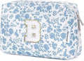 Narwey Birthday Gifts for Teen Girls Kids Women Personalized Initial Floral Makeup Bag Cute Cosmetic Trendy Stuff 6 8 10 11 12 13 14 16 18 Years Old Travel Toiletry Bag (Little Blue Flower B)
