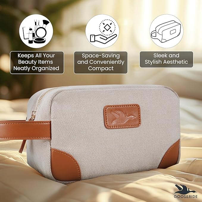 Small Makeup Bag for Women and Men - Cute Cosmetic Bag for Travel, Multipurpose Canvas Make up Pouch for Accessories, Mini Makeup Purse with Zipper and Internal Pockets for Toiletries - Sand