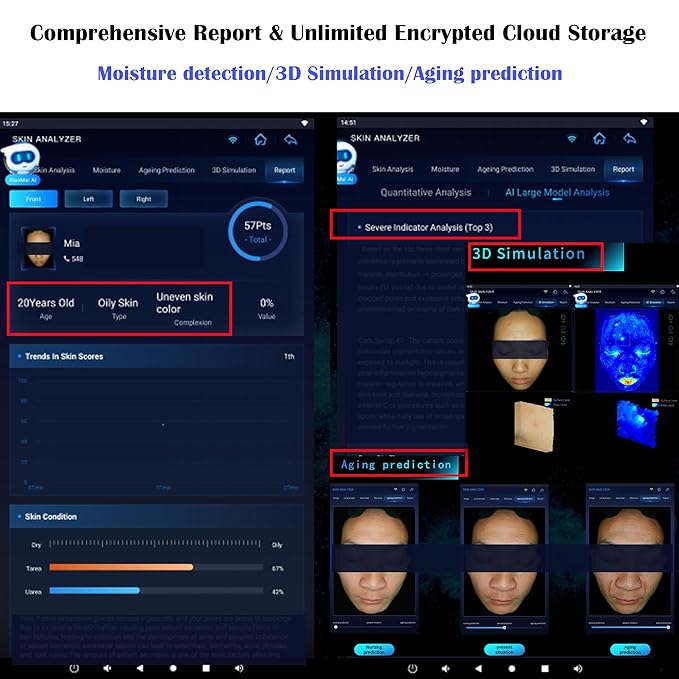 15.6" Professional Skin Analysis Device for Beauty Salons & Spas – AI-Powered 7-Spectral Imaging, 17 Skin Indicators, Multi-Language & Cloud Report Storage