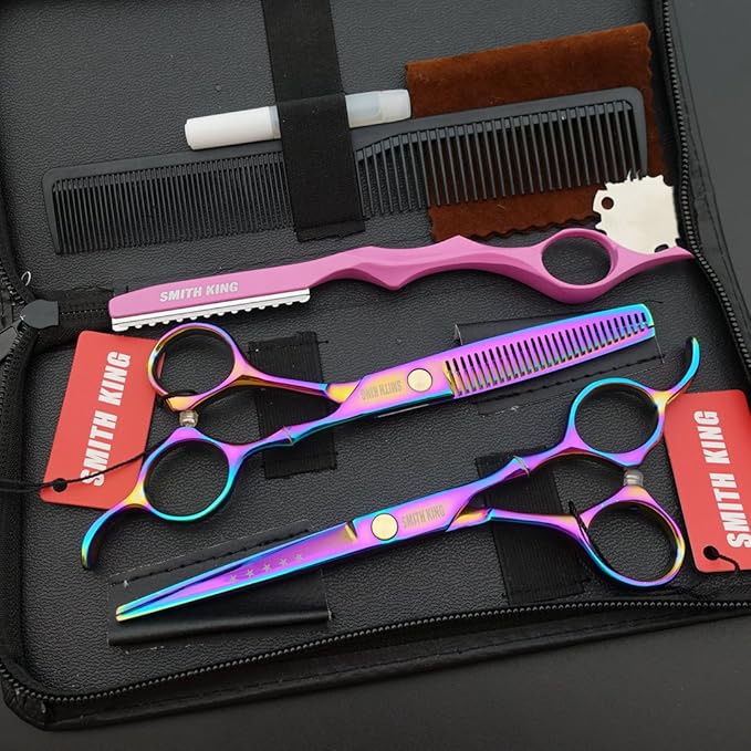 6.0 Inches Professional hair cutting thinning scissors set with razor (Rainbow)