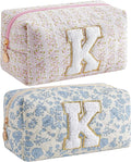 JOVAKIT Makeup Bag Cosmetic Bags for Women, Christmas Gifts for Girls Age 6-18, Alphabet Pink Floral Coquette Zipper Travel Makeup Pouch, Organizer Case Trendy Stuff (Pink+ Blue K)