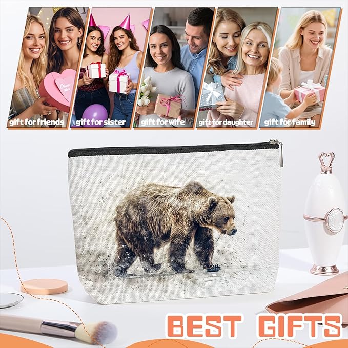 Makeup Bag Travel Cosmetic Bags Small Makeup Case Waterproof Zipper Pouch for Women Girls 7X9inches - Bear'S Journey in A Misty Watercolor Landscape