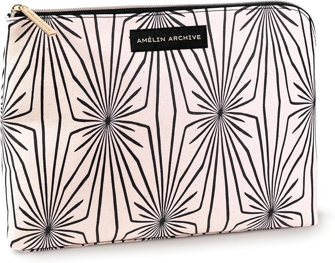 Large Canvas Zipper Pouch, Vintage Inspired Pencil Case for Adults, Travel Toiletry Bag, Pouch Bag for Supplies, Makeup or Toiletries (Composition)