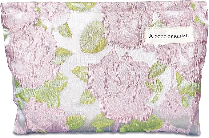 STARDW Aesthetic Floral Makeup Bag Cute Small Cosmetic Bags for Women Girls, Travel Toiletry Bag Large Capacity Zipper Makeup Pouch, Purse Organizer Pouches (Embossed Rose)