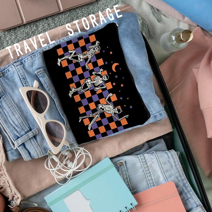 Gothic Skeleton Makeup Pouch - Witchy & Dark Academia Design, Perfect for Halloween Gifts