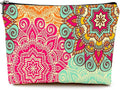 Cute Makeup Bag for Purse Canvas Waterproof Funny Cosmetic Bags for Women Zipper Travel Toiletry Pouch-Boho Flower Makeup Bags